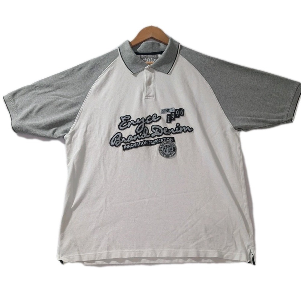 Enyce Brand Denim Polo Shirt‎ XL White Gray Raglan Y2K Streetwear